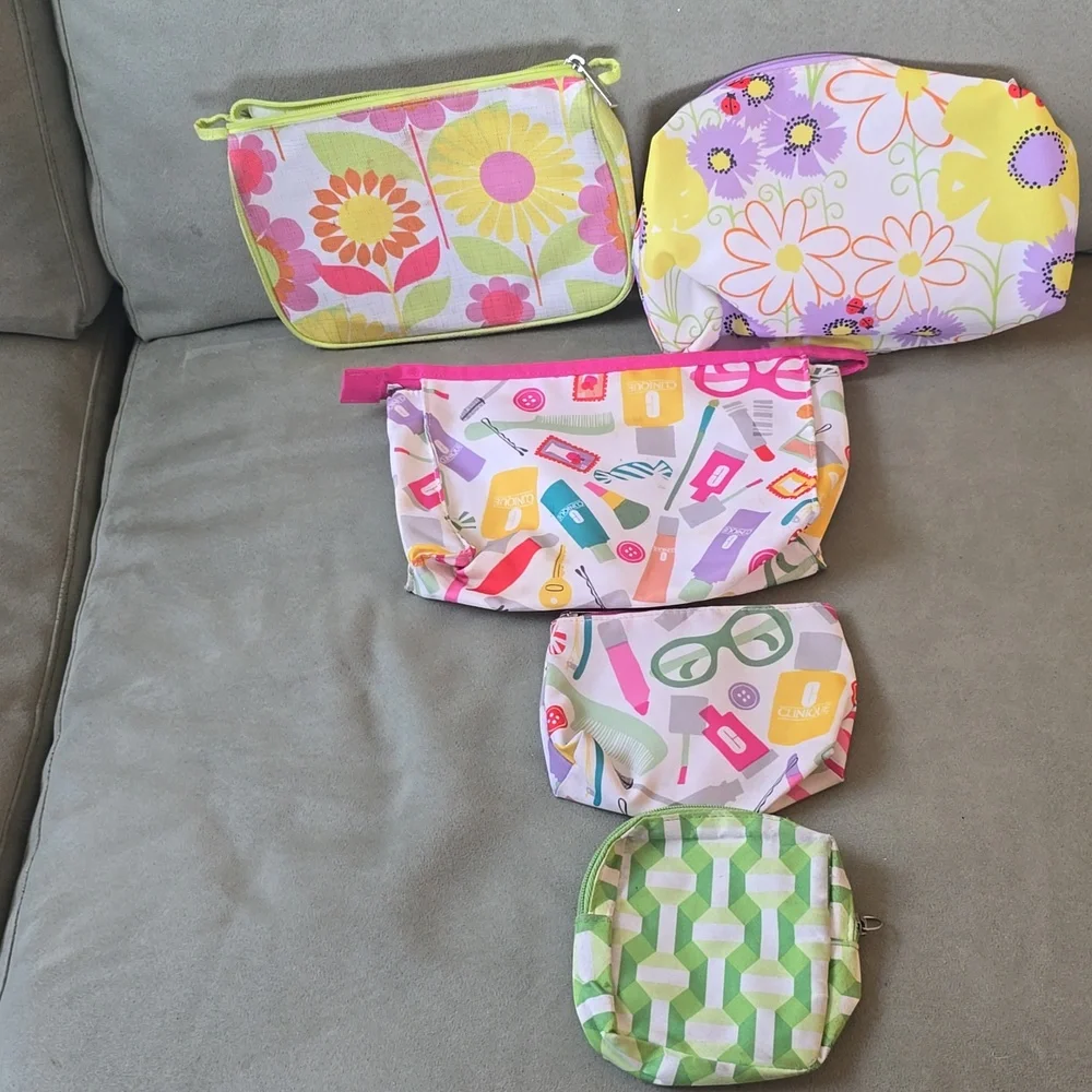 Kids Floral and Geometric Pouch Set - Pink, Yellow, Green